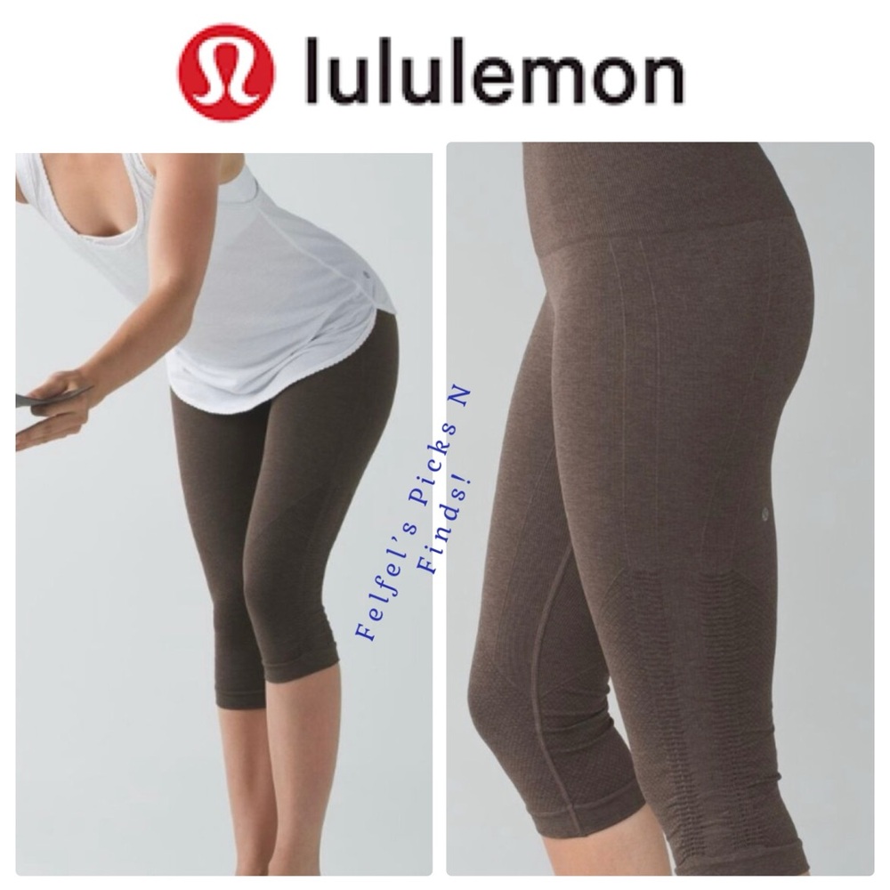 Lululemon In The Flow Crop II in Heathered Bark‎ Chocolate, Size 12